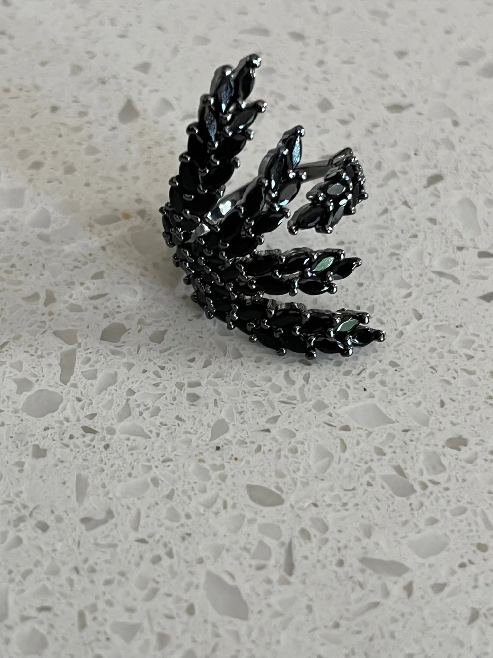 Leaf Shaped Cuff Ring With‎ Shiny Cubic Zirconia Stones